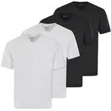 HAJO Herren T-Shirt 4er Pack - Basic, Kurzarm, V-Ausschnitt, Baumwolle uni schwarz / weiß), 5XL
