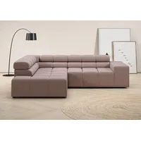 INOSIGN Ecksofa Ancona, incl. Kopfteilverstellung + 3 Zierkissen L-Form, wahlweise motorische Sitztiefenverstellung, B/T(H: 249/215/70 cm rosa