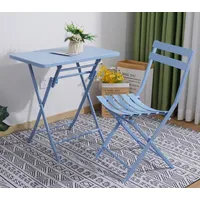 Balkonset Tisch mit 2 Stühlen aus Stahl Gartenmöbel Balkonmöbel Set 55x55cm Blau