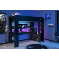 Parisot Hochbett Gaming - mit Schreibtisch, USB Anschluss, LED, viel Stauraum«, ideal für kleine Räume, TOPSELLER, schwarz