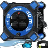 Masko MASKO® Kabeltrommel Verlängerungskabel mit Schutzkontaktsteckdosen & Wickelgriff Outdoor Kabelaufroller Thermoschutz Gerätetrommel IP44 1000W ~ 3000W inkl. Tragegriff und Montagehandschuhe