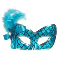 Boland 00226 - Augenmaske Meerjungfrau, Blau, Maske mit Schuppen-Muster, Schleife und Feder, Karneval, Kostüm, Mottoparty