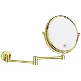 Nicesail Kosmetikspiegel Wandmontage Gold Glänzend Schminkspiegel mit Vergrößerung 5X Vergrößerungsspiegel für Bad Rasierspiegel Ausziehbar Doppelseitiger Spiegel,Durchmesser 20cm