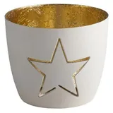 Giftcompany Madras, Windlicht, M, Motiv: Stern, weiß/Gold, H8,5cm, D10cm