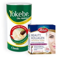 Yokebe Classic - Diätshake zum Abnehmen - Mahlzeitersatz zur Gewichtsabnahme mit hochwertigen Proteinen - 500 g + Abtei Beauty Kollagen Intensiv 5000 - Schönheit zum Trinken, mit 5 g Kollagen-Peptiden
