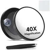 40x Vergrößerungsspiegel mit Saugnäpfen und Pinzetten Set - Senden Sie ein Reinigungstuch, Kompaktspiegel-Set für präzises Make-up und Augenbrauenzupfen 3,5 Zoll, als Reise-Vergrößerungsspiegel