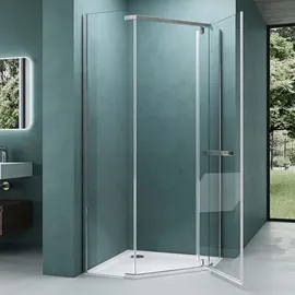 mai & mai Ravenna08 Fünfeck-Duschkabine mit Drehtür rechts 90 x 195 cm transparent ESG