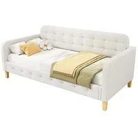 OKWISH Schlafsofa Hausbett, Knopfnagelverzierung, einfach und stilvoll, 90x200 cm, ohne Matratze beige|weiß