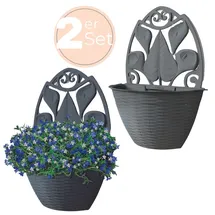 GarPet 2x Blumentopf Wand Blumentopf Wandmontage Wandblumentopf Wandvasen für Pflanzen Pflanzen Wandhalterung Wandtopf Außenbereich 32 cm Anthrazit Rattan