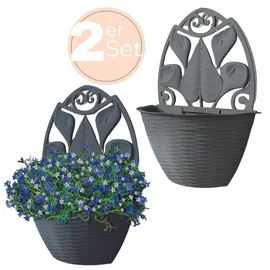 GarPet 2x Blumentopf Wand Blumentopf Wandmontage Wandblumentopf Wandvasen für Pflanzen Pflanzen Wandhalterung Wandtopf Außenbereich 32 cm Anthrazit Rattan