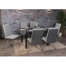 Mendler 2er-Set Esszimmerstuhl HWC-G54, Küchenstuhl Stuhl, Textil/Kunstleder Edelstahl gebürstet grau