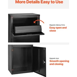 Vevor Paketbriefkasten 500x398x980mm, Paketkasten mit Schloss, Paketbriefbox aus verzinktem Stahl mit Diebstahlschutz-Design, Packstation für Zuhause und das Büro, Schwarz