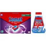 SOMAT Tabs 26 AW all in 1 Extra, Geschirrspül Tabs für strahlende Sauberkeit, bekämpfen selbst eingetrocknete Rückstände + Somat Duo Power Experten Intensiv-Maschinenreiniger 250ml