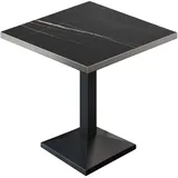 GGM Möbel BPA | Bistro Tisch | Quadratisch | Edelstahl Rand | 80 x 80 x 78,5 cm | Schwarz Marmor / Schwarz