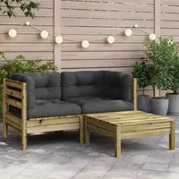 vidaXL Gartensofa mit Kissen und Hocker 2-Sitzer