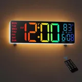 HAITANG Digitale Wanduhr - 10,5" Große Wanduhr Mit Temperaturanzeige, Datum Und Tag, RGB-Farb-Auto-Helligkeitsdimmer, Nachtlichter, 24/12-Stunden-Led Für Schreibtisch, Schlafzimmer