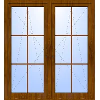 Balkontür zweiflügelig GEALAN "DANIEL" 3-fach Verglasung mit Pfosten Sprossen (abschließbar) Golden Oak holzähnlich beidseitig innen öffnend Seitenunabhängig