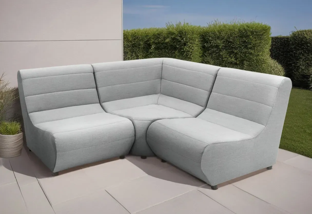 Sofa-Eckelement DOMO COLLECTION "Soleil, pflegeleichter und wetterfester Bezug" Polsterelemente Gr. Flachgewebe, silberfarben (silber) Outdoor, besonderes Design und Formgebung, individuell erweiterbar