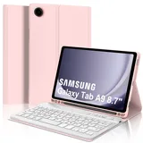 IVEOPPE Tastatur für Samsung Galaxy Tab A9 8.7", Hülle mit Tastatur für Samsung Tab A9 2023, Bluetooth Magnetisch Abnehmbarer QWERTZ Layout Tastatur Galaxy A9 Tab 8.7 Zoll, Rosa