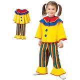 KarnevalsTeufel Kinder Kostüm Clown Spaßmacher Zirkusclown 2 tlg. Oberteil - Poncho und Hose -Schlaghose bunt gestreift Klassiker für Jungen und Mädchen Harlekin (98)