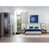 JVmoebel Schlafzimmer-Set Elegantes Schlafzimmer-Set in Weiß mit Stoffbett und Nachttischen, (4-tlg., Bett, 2xNachttische, Kleiderschrank), Made in Europe weiß