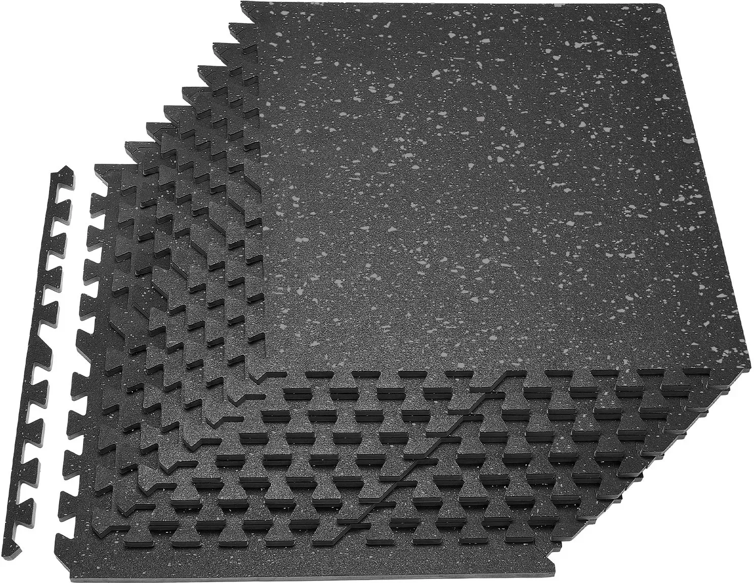 VEVOR 12 x Puzzlematte Bodenschutzmatte 610 x 610 x 14 mm, Hochdichte EVA-Schaumstoffmatte, Ineinandergreifende Fitnessmatte Gymnastikmatte Sportmatte, Trainingsmatte (Schwarz) mit Grauen Punkten