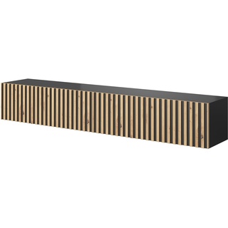 Selsey TV Schrank Board Sideboard Fernsehtisch Fernsehschrank 175 cm Hängend Schwarz mit Lamellierter Front Telire
