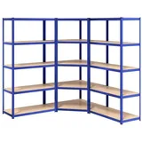 vidaXL Regale mit 5 Böden 3 Stk. Blau Stahl & Holzwerkstoff