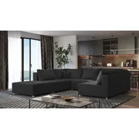 Fun Möbel Wohnlandschaft Sofa ANDRO Schlaffunktion und Hocker Stoff Lincoln Schwarz