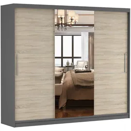fabryka mebli idźczak Schwebetürenschrank Astra, 233 cm, Grau/Sonoma, mit Spiegel - Grau
