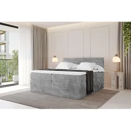 altdecor Boxspringbett mit Matratze H3|H4 und Lattenrost - TOLO KING 160x200 Cord - Hellgrau