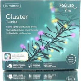 Lumineo LED Lichterkette Cluster Twinkle Bunt 8 Funktionen 768 Lichter 7 m - Bunt