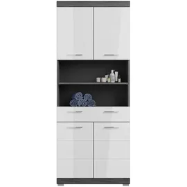 inn.furn Hochschrank Shawn 74 x 191 cm Weiß Hochglanz/Grau Holzwerkstoff