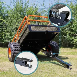 Wiltec Kippanhänger bis 680 kg für Rasentraktor, Anhänger Kipper 216 x 122 x 76,2 cm mit Gitter u. abnehmbaren Seitenwänden, Anhänger mit Kippfunktion