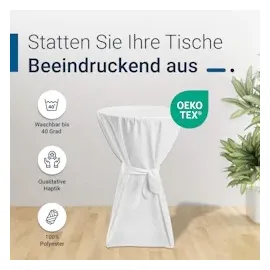 TexDeko Stehtischhusse Premium Weiß Ø 80cm mit Schleifenband