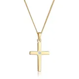 Elli DIAMONDS Halskette Kreuz Diamant Weiß Brillantschliff (0,015ct) 585 Gelbgold