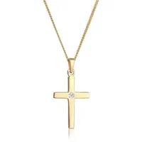 Elli DIAMONDS Halskette Kreuz Diamant Weiß Brillantschliff (0,015ct) 585 Gelbgold