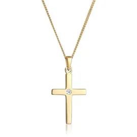 Elli DIAMONDS Halskette Kreuz Diamant Weiß Brillantschliff (0,015ct) 585 Gelbgold
