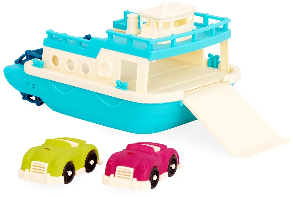 Badespielzeug Fähre mit 2 Autos 31 x 19,5 x 16,5 cm Kunststoff rot/blau/weiß - B. Toys - Rampe, Propellerantrieb, ab 1 Jahr