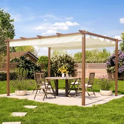 PRIMEYARD  3x4m Pergola in Holzoptik; mit Sonnensegel in Champagner - (400103)