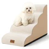 COZY KISS Hundetreppe für Kleine Hunde 50cm, Haustiertreppe für Bett aus Hochdichtem Schwamm, Hunde Treppe Hunderampe mit Waschbarem Bezug und Rutschfestem Boden, 40x72x50cm, 4 Stufen, Beige