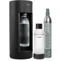 Mysoda: Glassy Wassersprudler aus Holzkomposit mit CO2-Zylinder und 1L Glasflasche & BPA-Frei 1L Plastikflasche - Schwarz