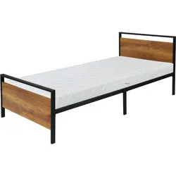 ML-Design Metallbett Bettgestell+Matratze Öko-Tex Stahl Bett Lattenrost Schwarz 90x200 cm