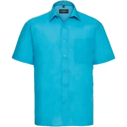 Russell Collection Klassisches Baumwollmischgewebe Popeline Hemd – Kurzarm, turquoise, M