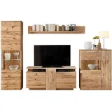 Livetastic Wohnwand Santori, Eiche, Metall, Asteiche,Eiche, furniert, teilmassiv,massiv, 8 Fächer, 320x208x45 cm, Made in EU, Wohnzimmer, Wohnwände, Wohnwand-Sets