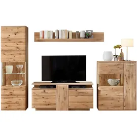 Livetastic Wohnwand Santori, Eiche, Metall, Asteiche,Eiche, furniert, teilmassiv,massiv, 8 Fächer, 320x208x45 cm, Made in EU, Wohnzimmer, Wohnwände, Wohnwand-Sets