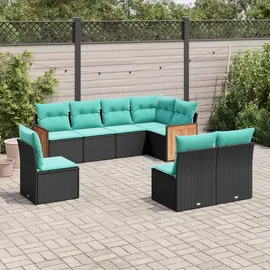 vidaXL Gartensofa-Set mit Kissen, schwarzes Polyrattan