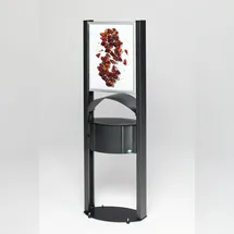 Proregal Robuster Standascher mit Schutzdach Werbefläche | 15 Liter, HxBxT 180x58x35cm | Stahl Silber