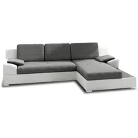 Ecksofa Aldo mit Glasregal, Couchgarnitur mit Bettfunktion und Bettkasten, Sofagarnitur, Couch mit Schlaffunktion, Big Sofa (Weiß + Grau (Soft 017 + Inari 91), Ecksofa Rechts)