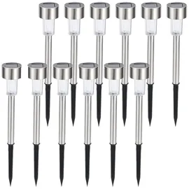 casativo-lighting Wegeleuchte Solar 10,0 cm 12er Set mit Erdspiess Dämmerungssensor Silber